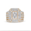 1.29 CT. T.W. Composite Diamond Double Octagonal Frame Multi-Row Vintage-Style Bridal Set in 10K Gold