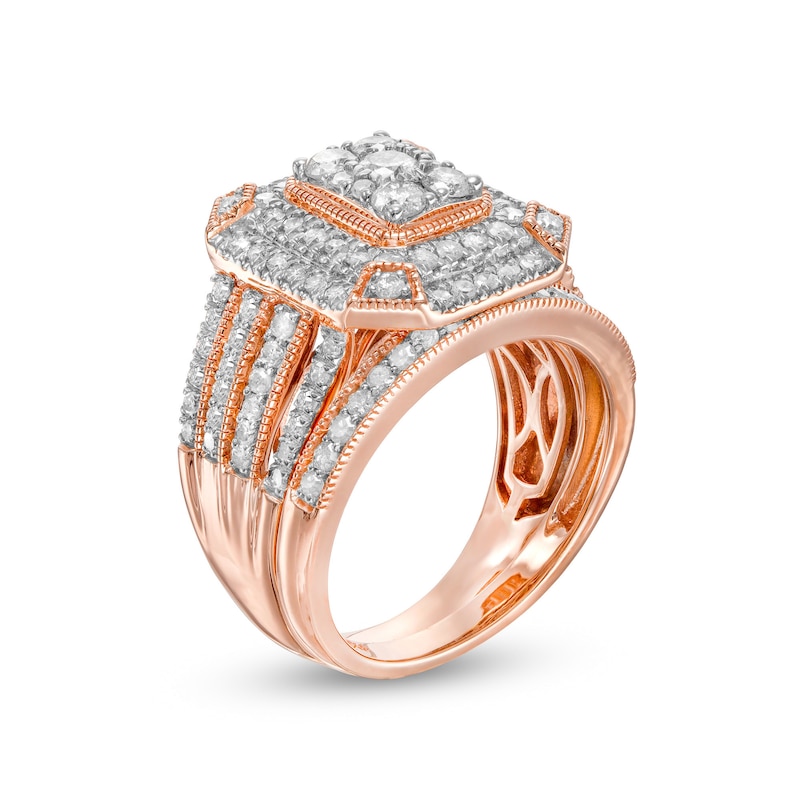 1.29 CT. T.W. Composite Diamond Double Octagonal Frame Multi-Row Vintage-Style Bridal Set in 10K Rose Gold|Peoples Jewellers