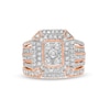 1.29 CT. T.W. Composite Diamond Double Octagonal Frame Multi-Row Vintage-Style Bridal Set in 10K Rose Gold