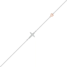 0.04 CT. T.W. Diamond Sideways Cross Anklet in Sterling Silver and 10K Rose Gold – 10&quot;