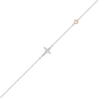 0.04 CT. T.W. Diamond Sideways Cross Anklet in Sterling Silver and 10K Rose Gold – 10"