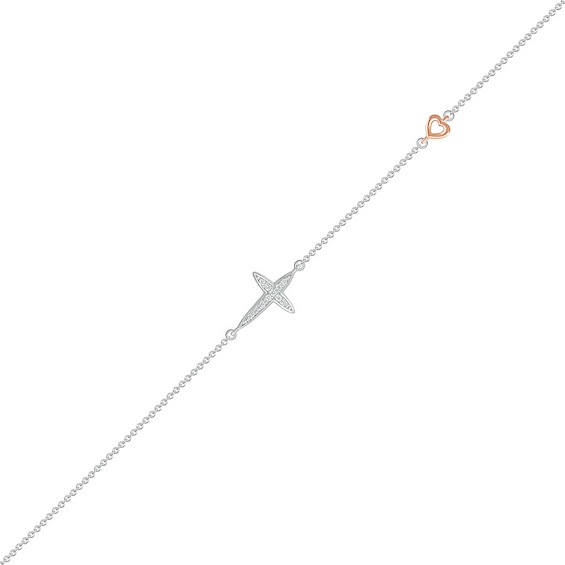 0.04 CT. T.W. Diamond Sideways Cross Anklet in Sterling Silver and 10K Rose Gold – 10"