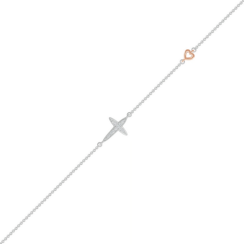 0.04 CT. T.W. Diamond Sideways Cross Anklet in Sterling Silver and 10K Rose Gold – 10"|Peoples Jewellers