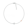 Thumbnail Image 2 of 0.04 CT. T.W. Diamond Sideways Cross Anklet in Sterling Silver and 10K Rose Gold – 10&quot;