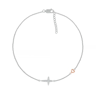 0.04 CT. T.W. Diamond Sideways Cross Anklet in Sterling Silver and 10K Rose Gold – 10"