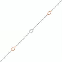 0.04 CT. T.W. Diamond Teardrop Station Anklet in Sterling Silver and 10K Rose Gold – 10&quot;