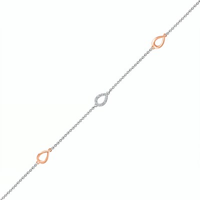 0.04 CT. T.W. Diamond Teardrop Station Anklet in Sterling Silver and 10K Rose Gold – 10"