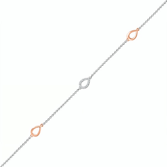 0.04 CT. T.W. Diamond Teardrop Station Anklet in Sterling Silver and 10K Rose Gold – 10"