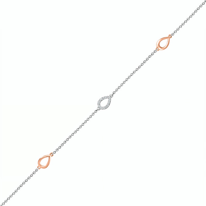 0.04 CT. T.W. Diamond Teardrop Station Anklet in Sterling Silver and 10K Rose Gold – 10"|Peoples Jewellers