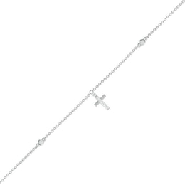 0.04 CT. T.W. Diamond Cross Anklet in Sterling Silver – 10&quot;