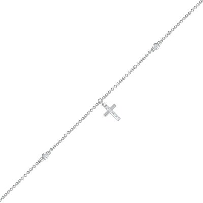 0.04 CT. T.W. Diamond Cross Anklet in Sterling Silver – 10"