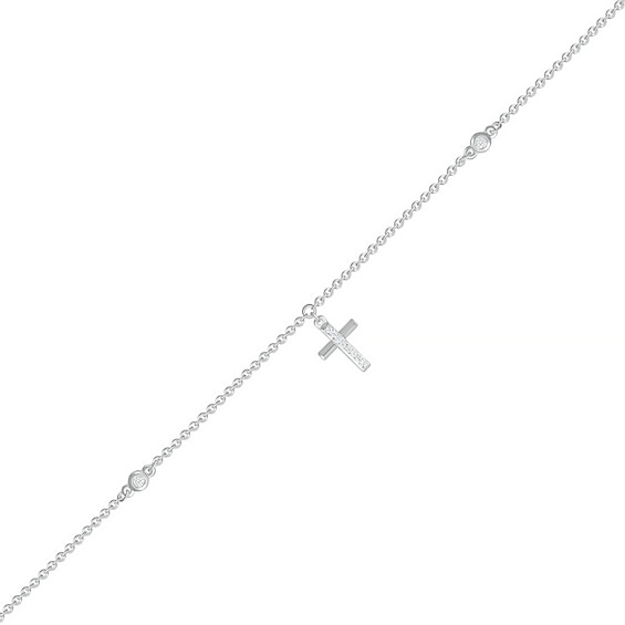 0.04 CT. T.W. Diamond Cross Anklet in Sterling Silver – 10"