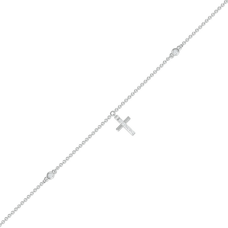 0.04 CT. T.W. Diamond Cross Anklet in Sterling Silver – 10"|Peoples Jewellers