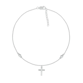 0.04 CT. T.W. Diamond Cross Anklet in Sterling Silver – 10"