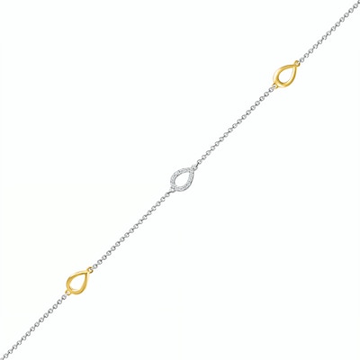 0.04 CT. T.W. Diamond Teardrop Station Anklet in Sterling Silver and 10K Gold – 10"