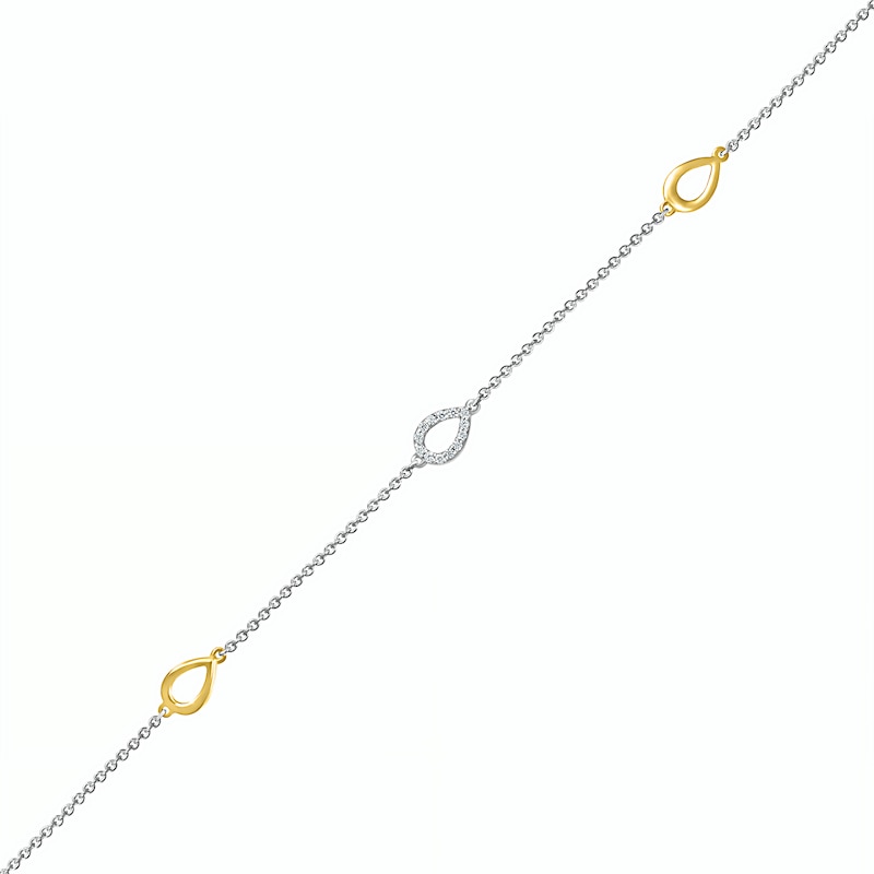 0.04 CT. T.W. Diamond Teardrop Station Anklet in Sterling Silver and 10K Gold – 10"
