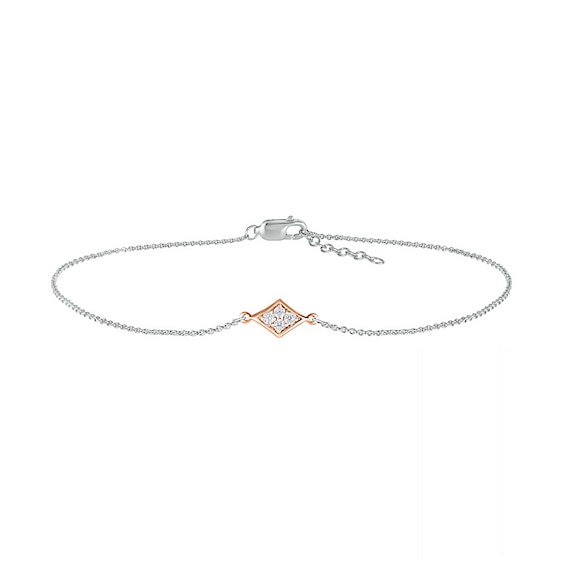 0.04 CT. T.W. Diamond Kite Frame Anklet in Sterling Silver and 14K Rose Gold Plate – 10"