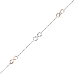 Diamond Accent Infinity Trio Anklet in Sterling Silver and 10K Rose Gold – 10&quot;