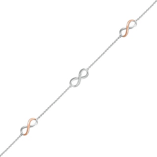 Diamond Accent Infinity Trio Anklet in Sterling Silver and 10K Rose Gold – 10"