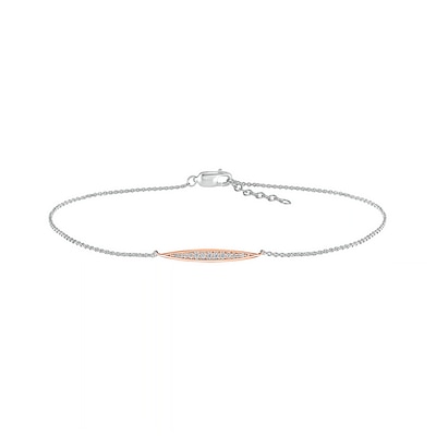 0.085 CT. T.W. Diamond Elongated Oval Anklet in Sterling Silver with 14K Rose Gold Plate – 10"