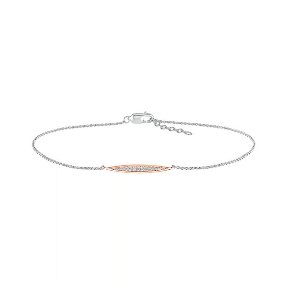 0.085 CT. T.W. Diamond Elongated Oval Anklet in Sterling Silver with 14K Rose Gold Plate – 10"