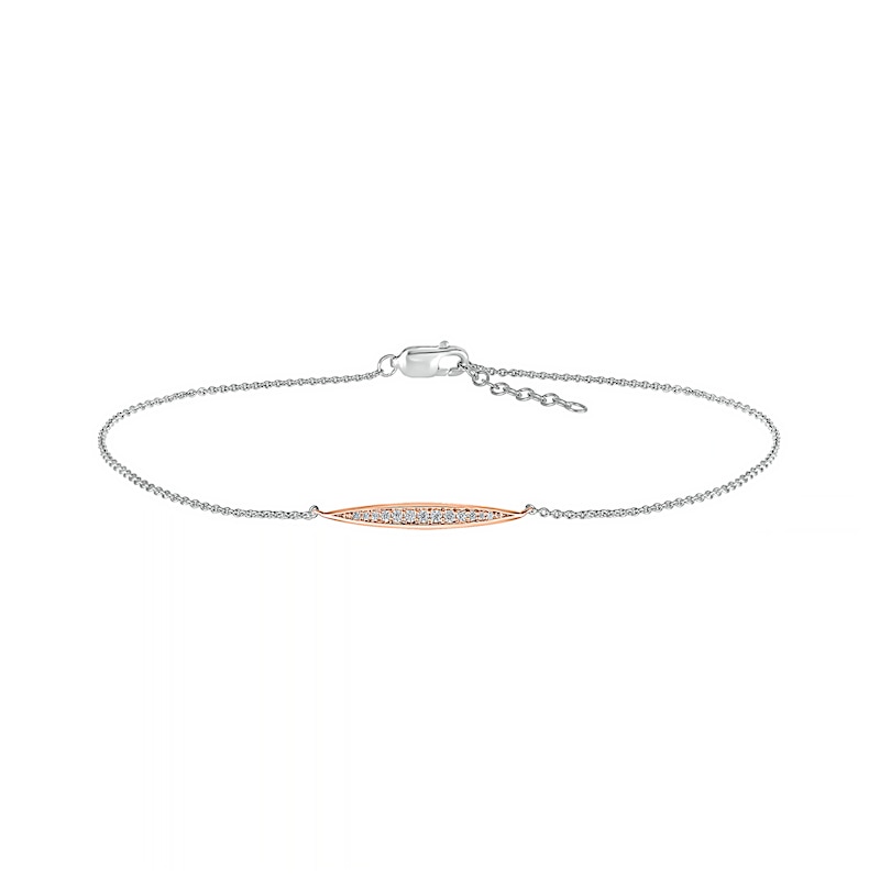 0.085 CT. T.W. Diamond Elongated Oval Anklet in Sterling Silver with 14K Rose Gold Plate – 10"|Peoples Jewellers