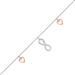0.04 CT. T.W. Diamond Infinity Heart Anklet in Sterling Silver and 10K Rose Gold – 10&quot;