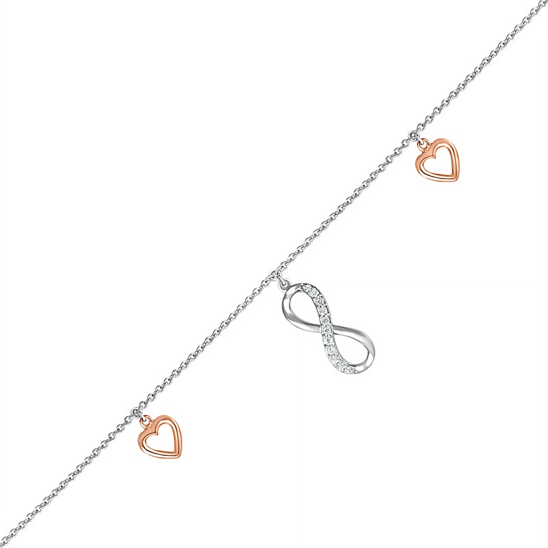 0.04 CT. T.W. Diamond Infinity Heart Anklet in Sterling Silver and 10K Rose Gold – 10"|Peoples Jewellers