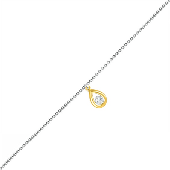 0.04 CT. Diamond Solitaire Teardrop Anklet in Sterling Silver and 10K Gold – 10"