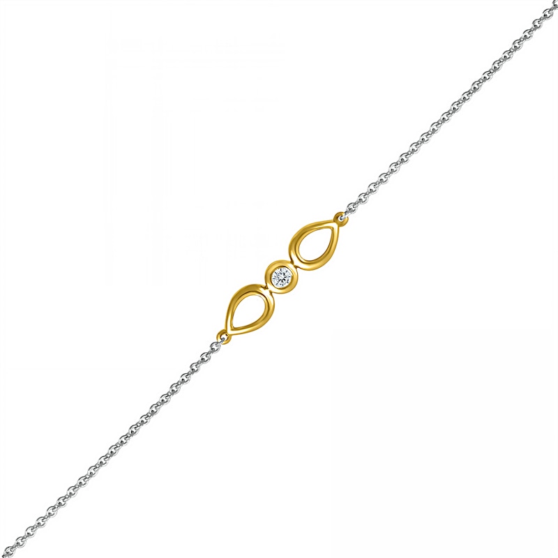 Diamond Accent Solitaire Double Teardrop Anklet in Sterling Silver and 10K Gold – 10"|Peoples Jewellers