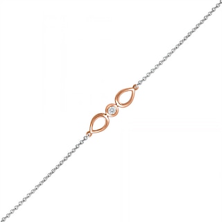 Diamond Accent Solitaire Double Teardrop Anklet in Sterling Silver and 10K Rose Gold – 10"