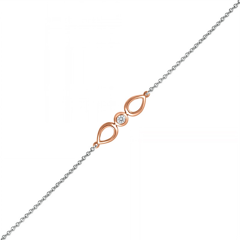 Diamond Accent Solitaire Double Teardrop Anklet in Sterling Silver and 10K Rose Gold – 10"|Peoples Jewellers