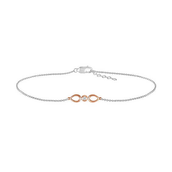 Diamond Accent Solitaire Double Teardrop Anklet in Sterling Silver and 10K Rose Gold – 10"