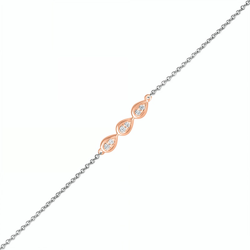 0.04 CT. T.W. Diamond Triple Teardrop Anklet in Sterling Silver and 10K Rose Gold – 10"