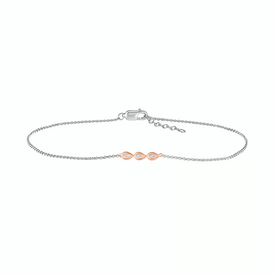 0.04 CT. T.W. Diamond Triple Teardrop Anklet in Sterling Silver and 10K Rose Gold – 10"