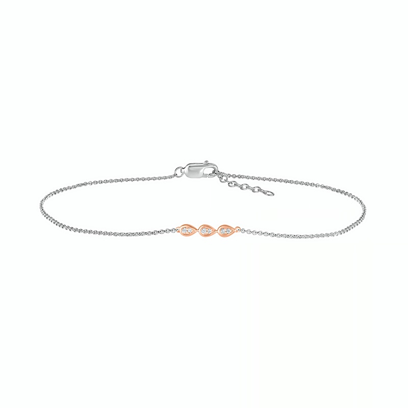 0.04 CT. T.W. Diamond Triple Teardrop Anklet in Sterling Silver and 10K Rose Gold – 10"