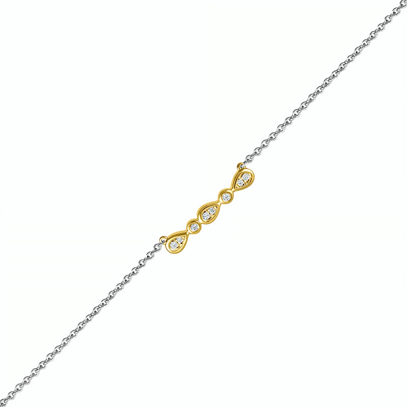 0.065 CT. T.W. Diamond Alternating Teardrop Anklet in Sterling Silver and 10K Gold – 10"|Peoples Jewellers