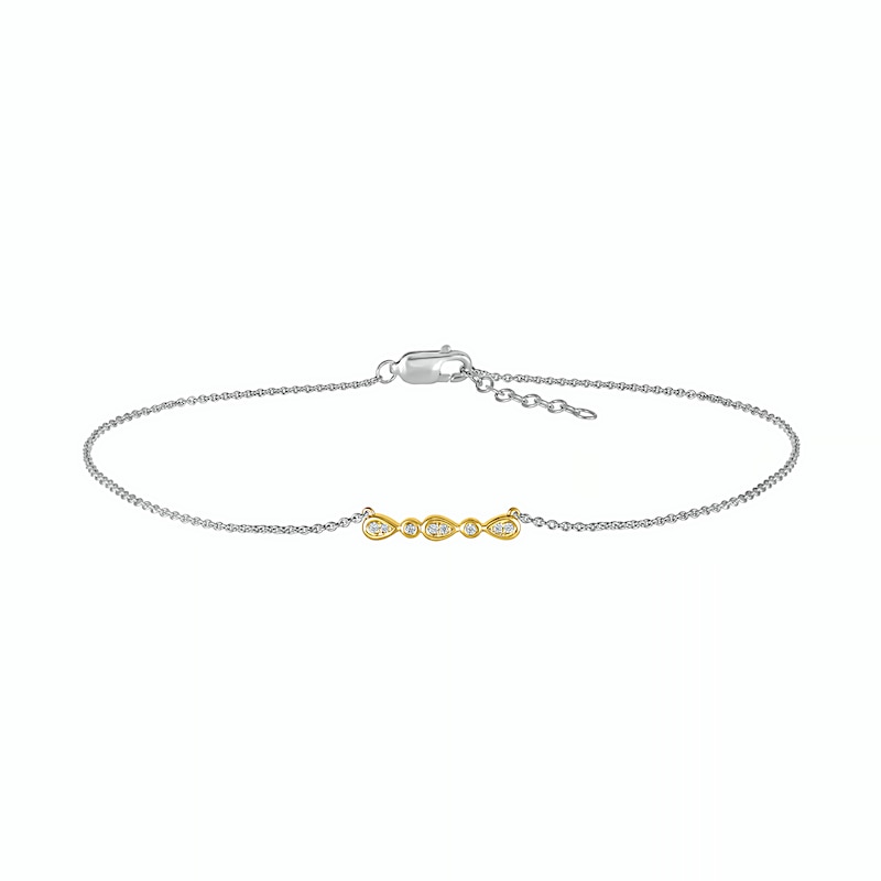 0.065 CT. T.W. Diamond Alternating Teardrop Anklet in Sterling Silver and 10K Gold – 10"|Peoples Jewellers