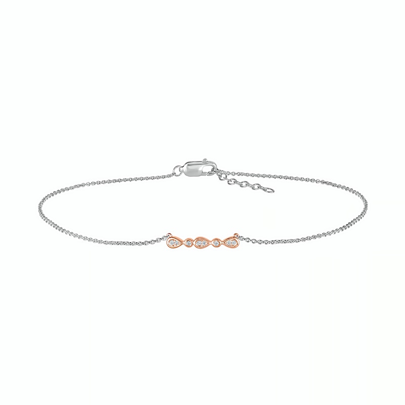 0.065 CT. T.W. Diamond Alternating Teardrop Anklet in Sterling Silver and 10K Rose Gold – 10"|Peoples Jewellers
