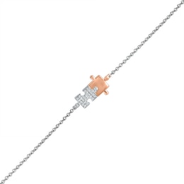 0.04 CT. T.W. Diamond Puzzle Piece Anklet in Sterling Silver and 10K Rose Gold – 10&quot;