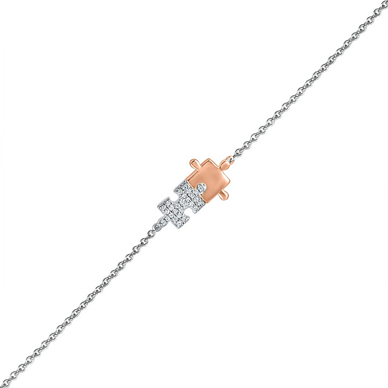 0.04 CT. T.W. Diamond Puzzle Piece Anklet in Sterling Silver and 10K Rose Gold – 10"|Peoples Jewellers
