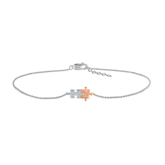 0.04 CT. T.W. Diamond Puzzle Piece Anklet in Sterling Silver and 10K Rose Gold – 10"