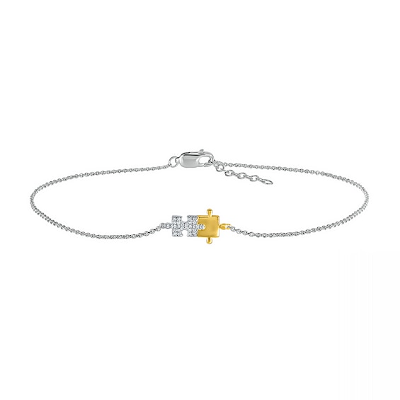 0.04 CT. T.W. Diamond Puzzle Piece Anklet in Sterling Silver and 10K Gold – 10"