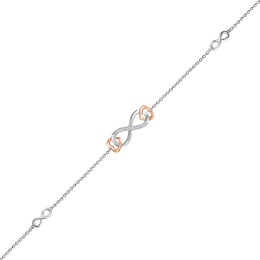 0.04 CT. T.W. Diamond Infinity Heart Anklet in Sterling Silver and 10K Rose Gold – 10&quot;