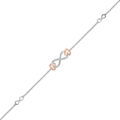 0.04 CT. T.W. Diamond Infinity Heart Anklet in Sterling Silver and 10K Rose Gold – 10"