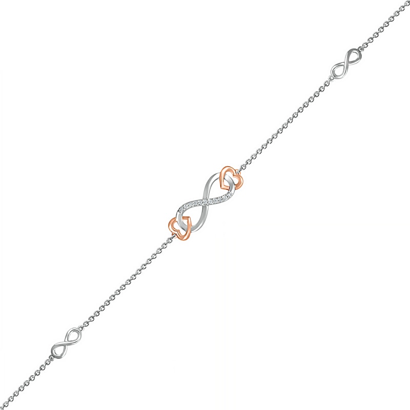 0.04 CT. T.W. Diamond Infinity Heart Anklet in Sterling Silver and 10K Rose Gold – 10"|Peoples Jewellers