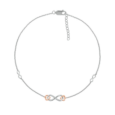 0.04 CT. T.W. Diamond Infinity Heart Anklet in Sterling Silver and 10K Rose Gold – 10"