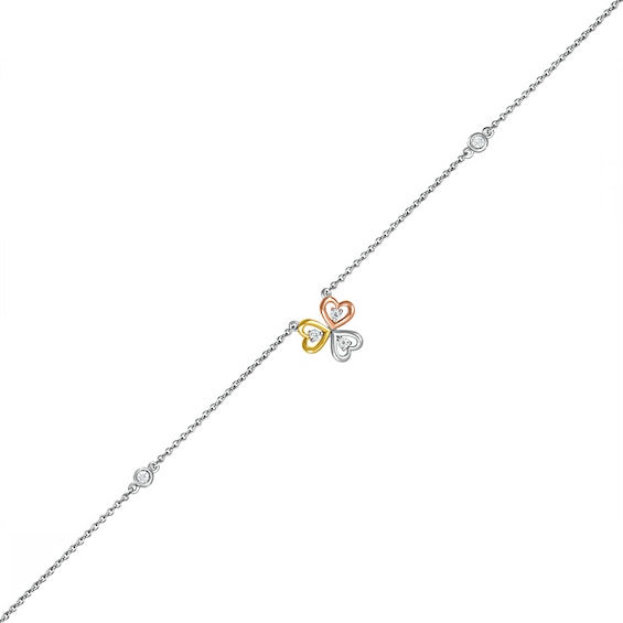 0.04 CT. T.W. Diamond Triple Heart Anklet in Sterling Silver and 10K Two-Tone Gold – 10"