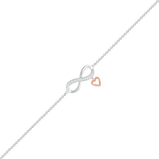 0.04 CT. T.W. Diamond Infinity with Heart Dangle Anklet in Sterling Silver and 10K Rose Gold – 10"