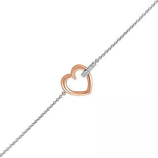 0.04 CT. T.W. Diamond Heart Anklet in Sterling Silver and 10K Rose Gold – 10"